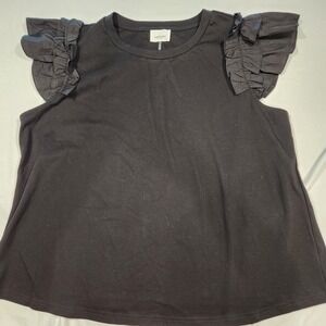 Andre By Unit Top Black Ruffled Sleeve 2X